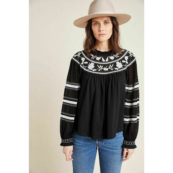 Anthropologie Maeve Peasant Blouse Women S Embroidered Winona Puff Sleeve Top - Picture 4 of 5